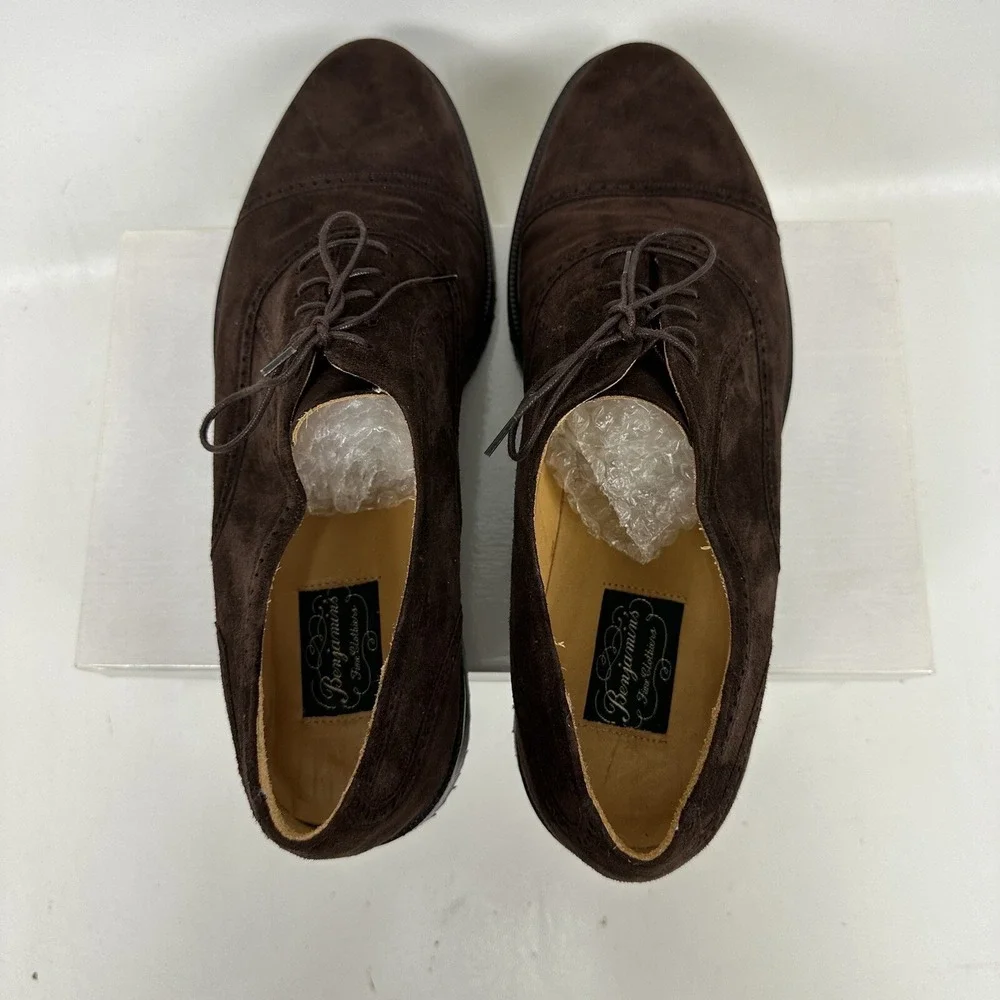 Benjamins Cap Toe Oxford shoes Brown Suede Men's Size 11.5 M Vibram Gumlite Sole